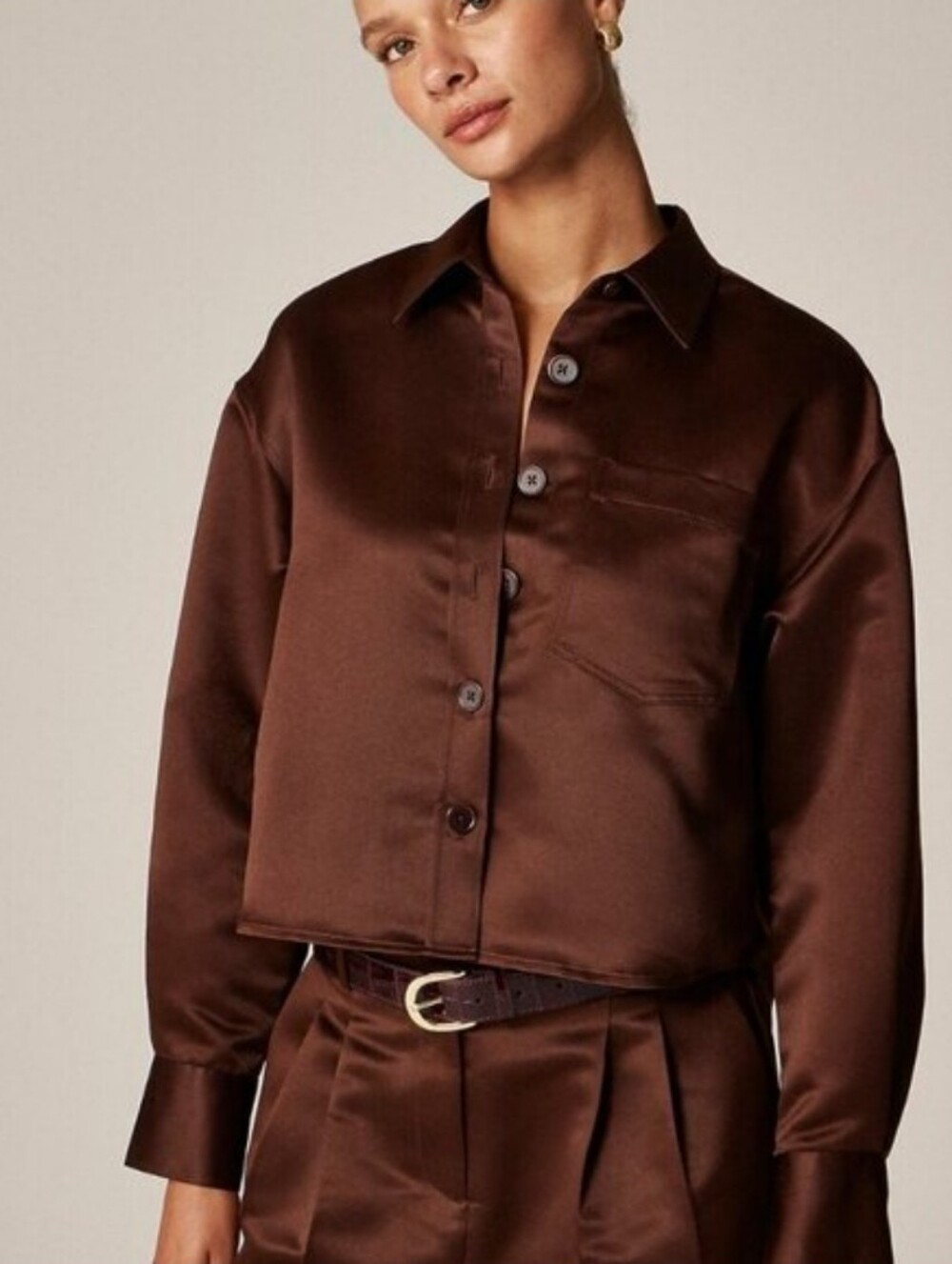 J. Crew Ètienne cropped button-up shirt in Duchesse Satin - Brown